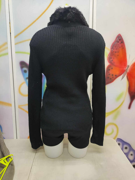 Preloved Fur trim Black Sweater