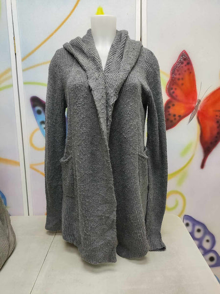 Preloved Gray Cardigan With Hoodie