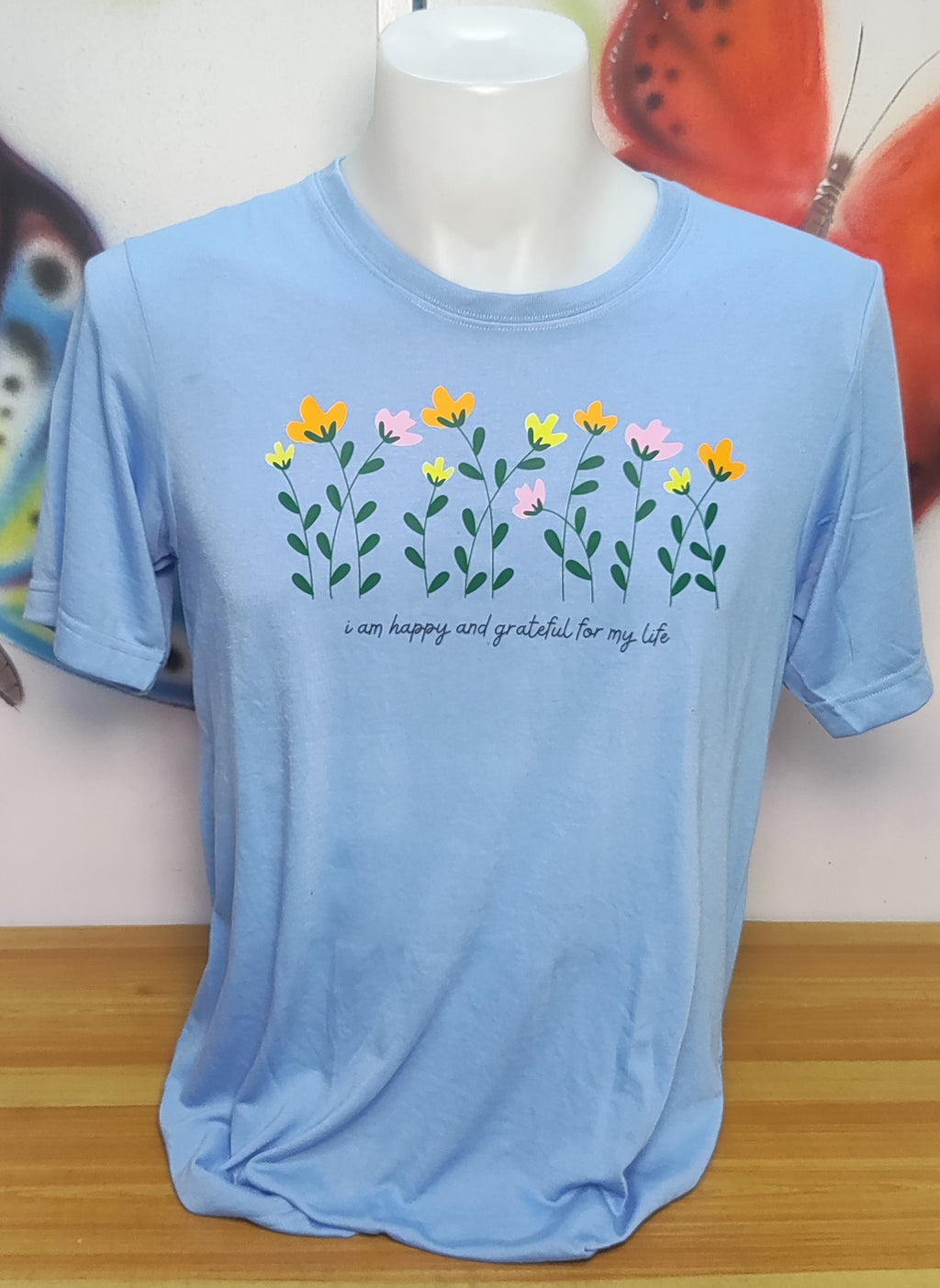 I Am Happy And Grateful For My Life Graphic Cotton Tee (Large)