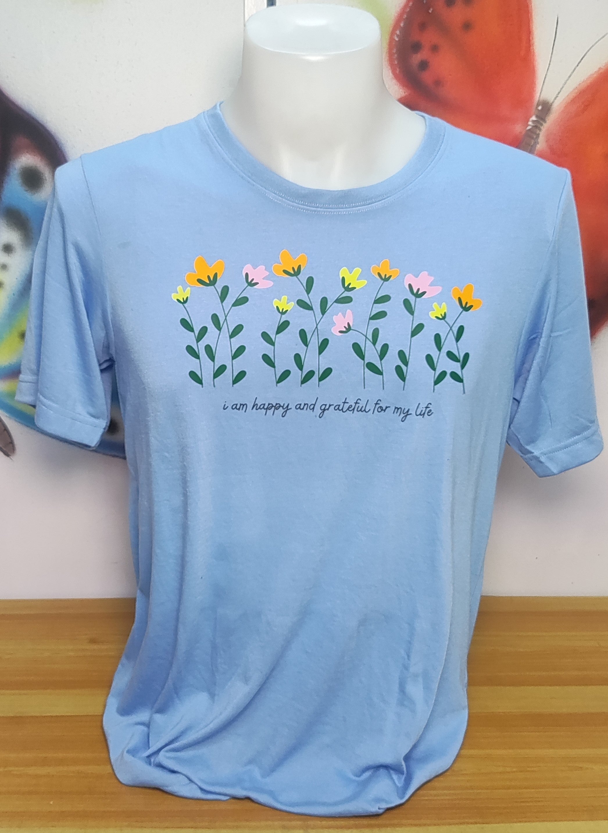 I Am Happy And Grateful For My Life Graphic Cotton Tee (Large)