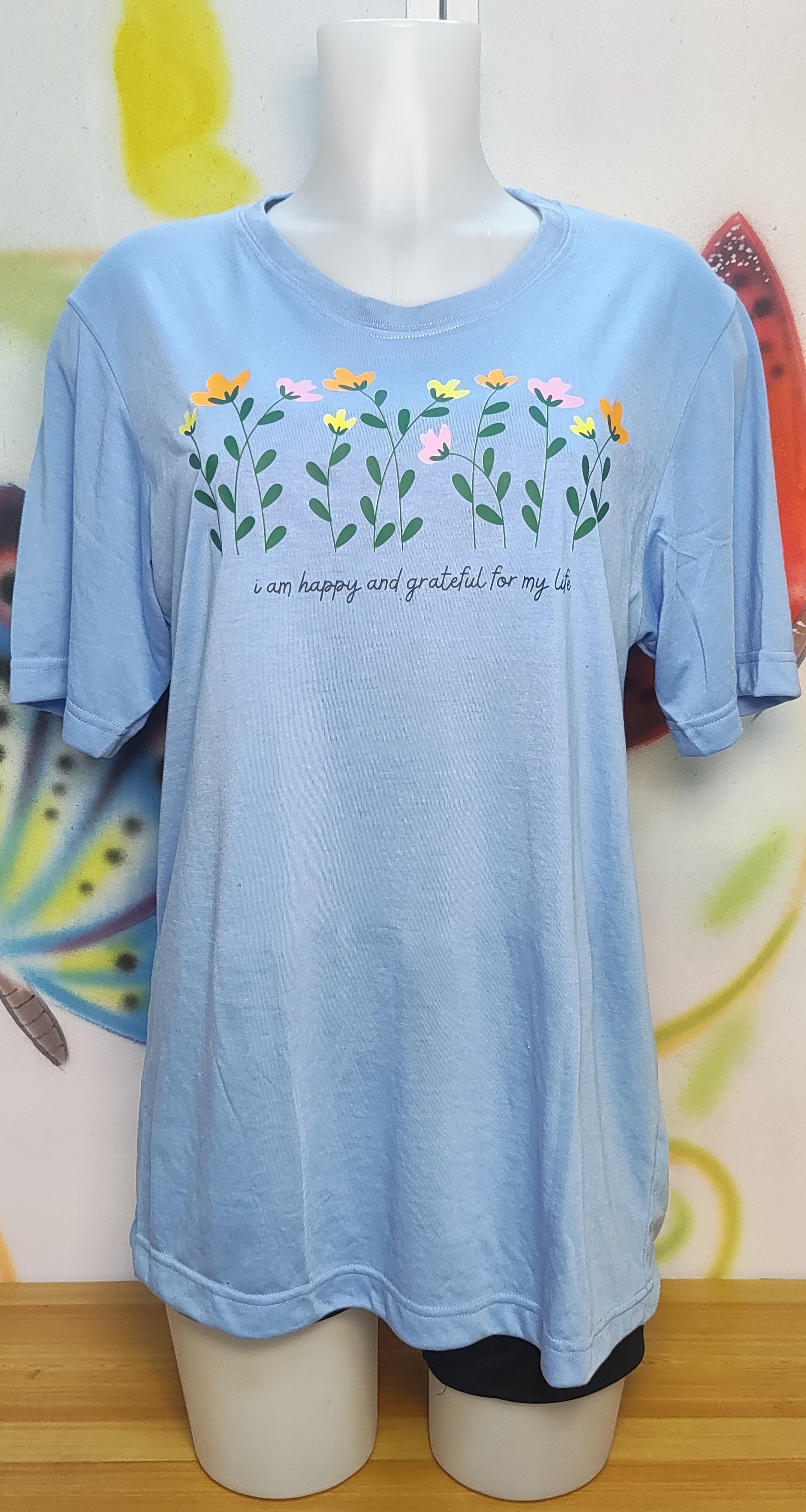 I Am Happy And Grateful For My Life Graphic Cotton Tee (Large)