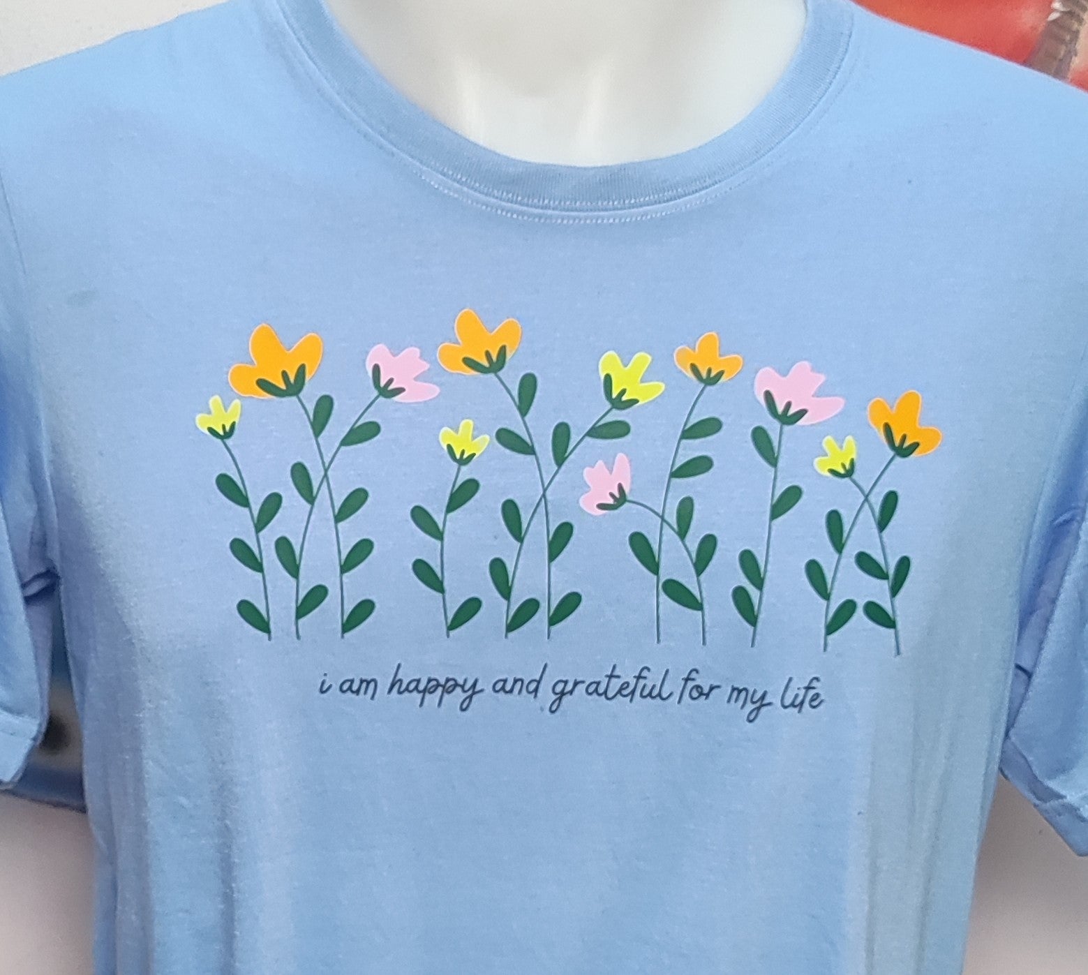 I Am Happy And Grateful For My Life Graphic Cotton Tee (Large)