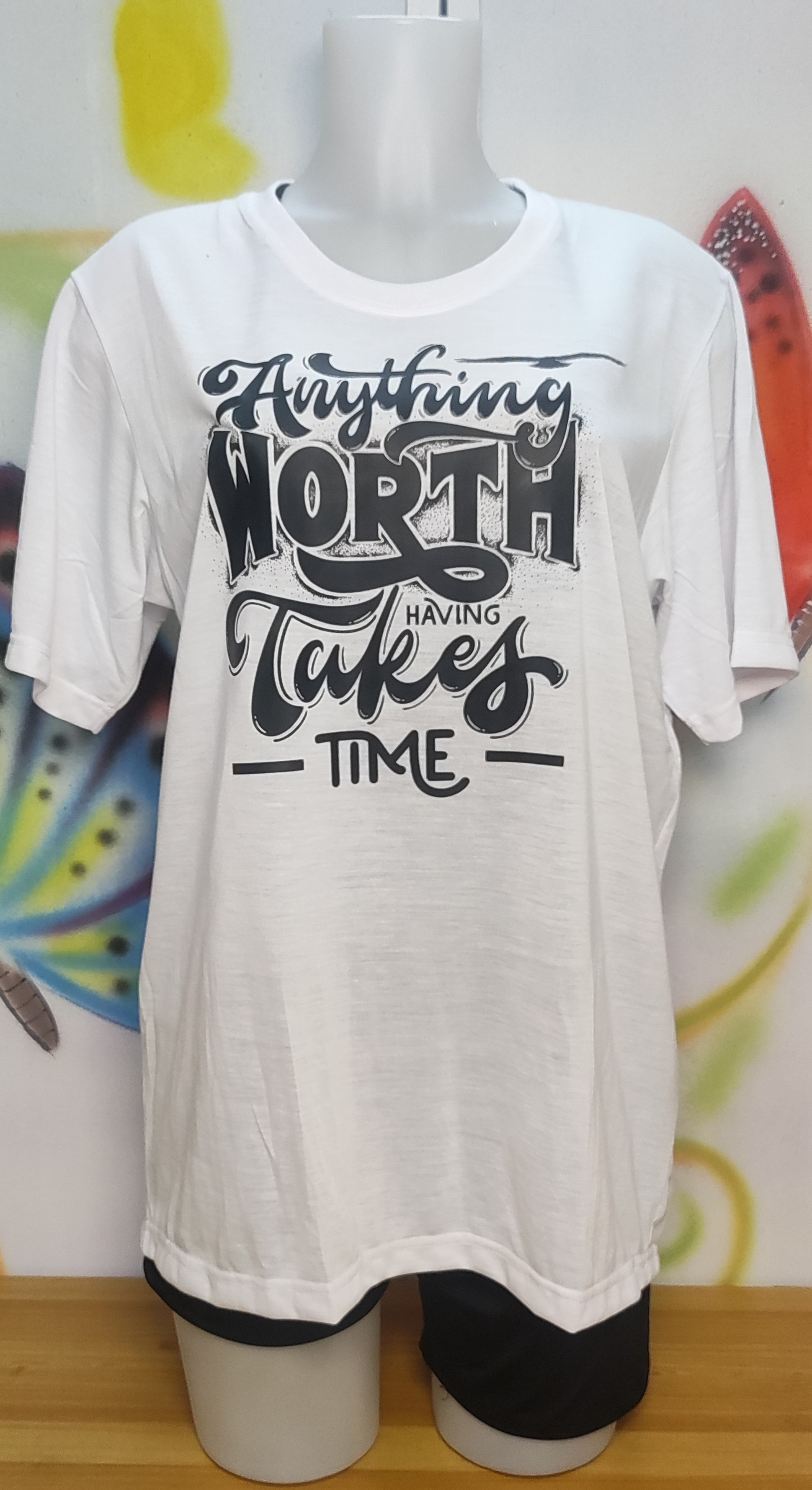 Anything Worth Having Takes Time Graphic Cotton Tee (Large)