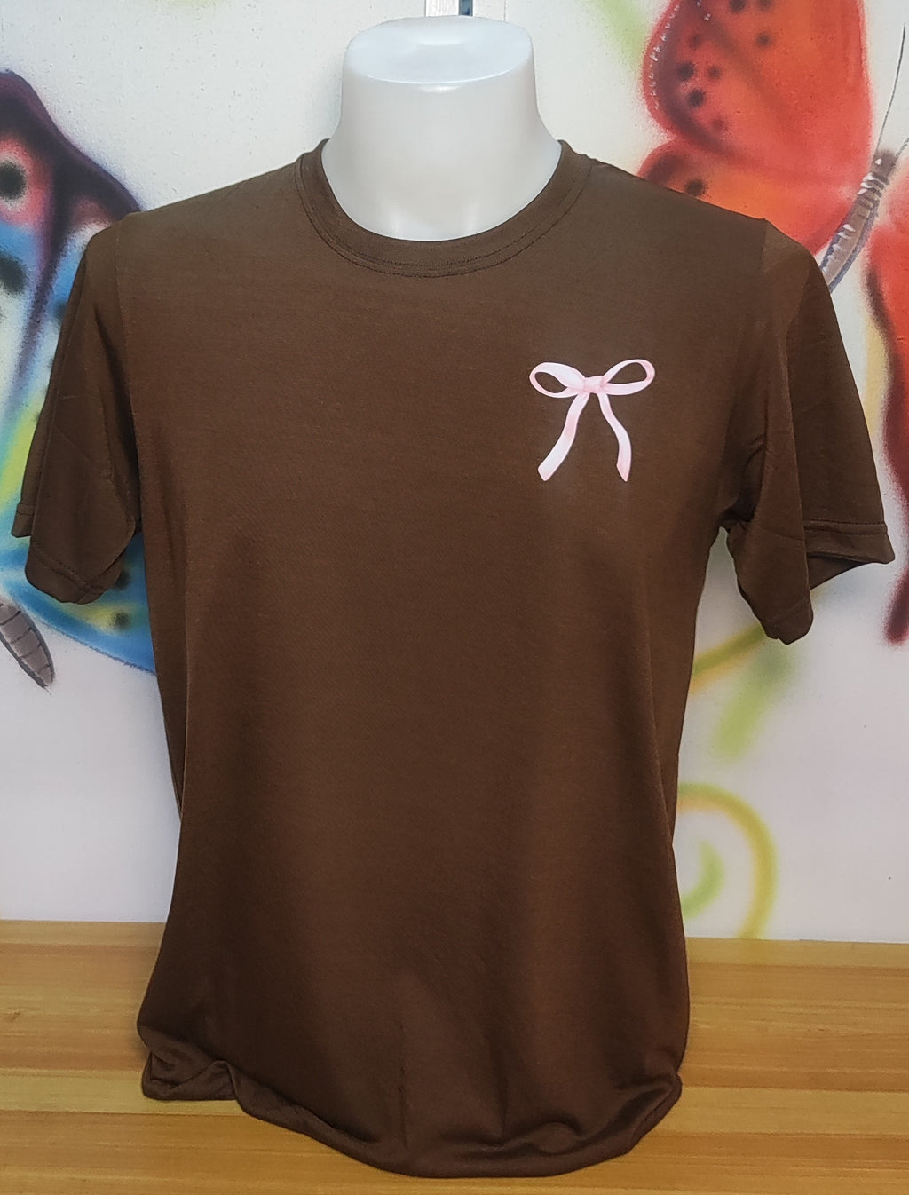 Pink Ribbon Choco Brown Graphic Cotton Tee (Medium)