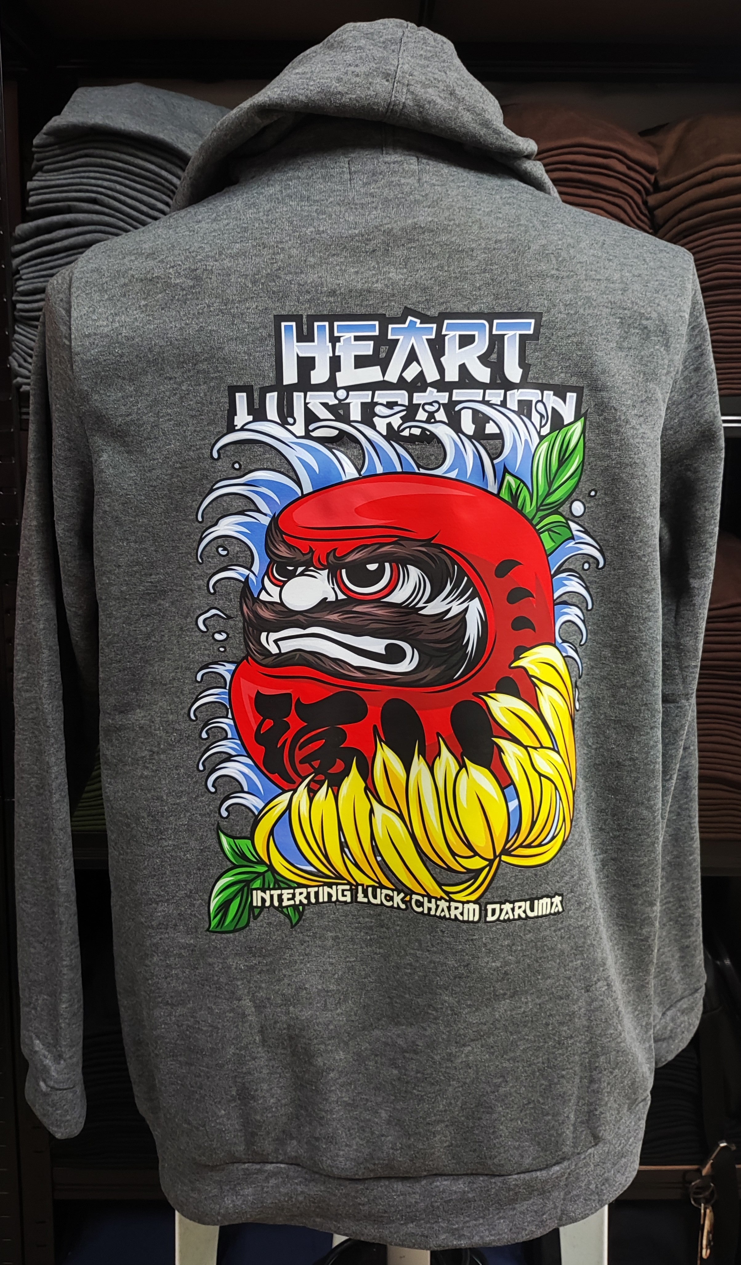 Heart Lustration Graphic Hoodie Jacket (Free Size)