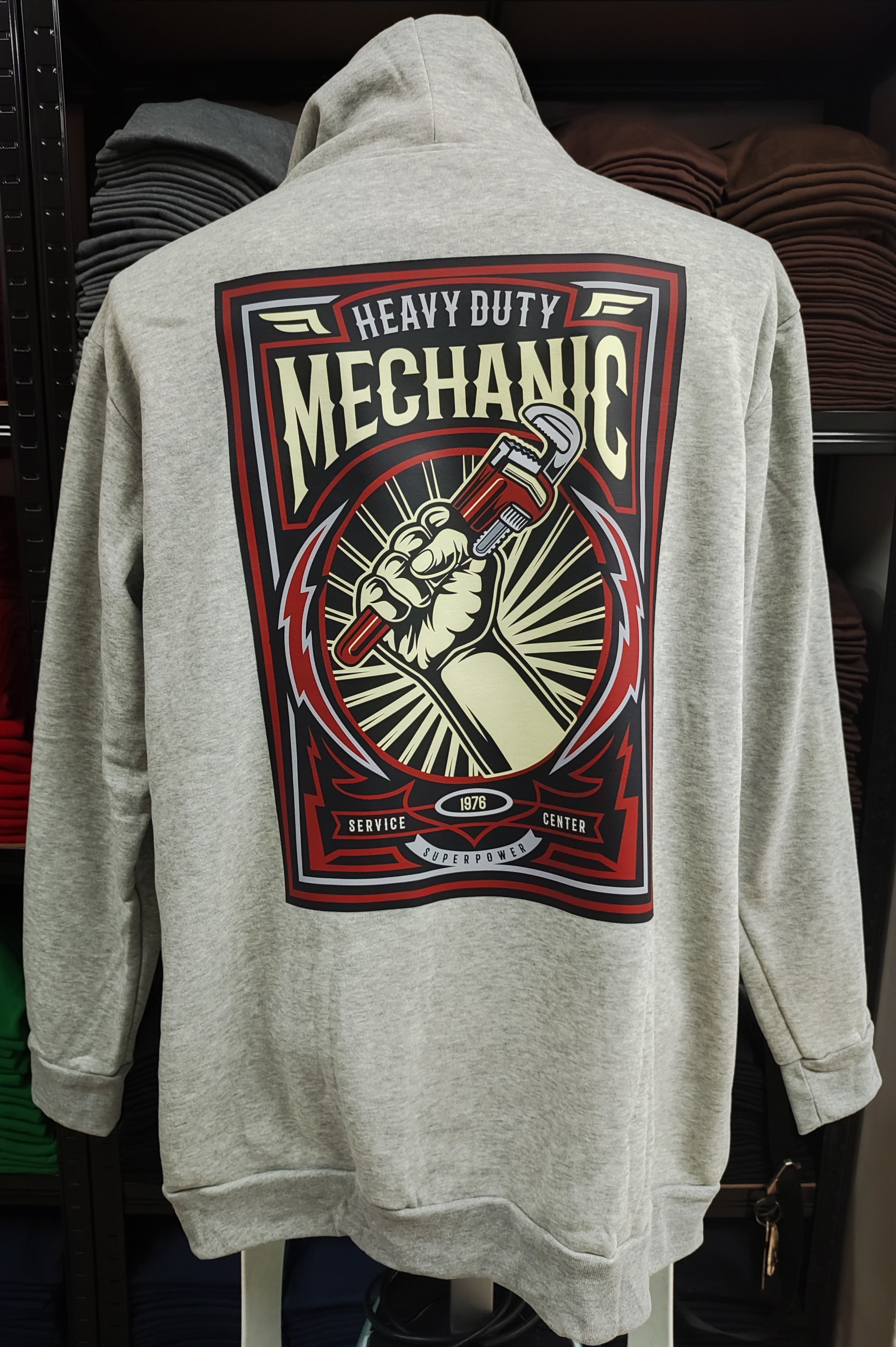 Heavy Duty Mechanic Graphic Hoodie Jacket (Free Size)