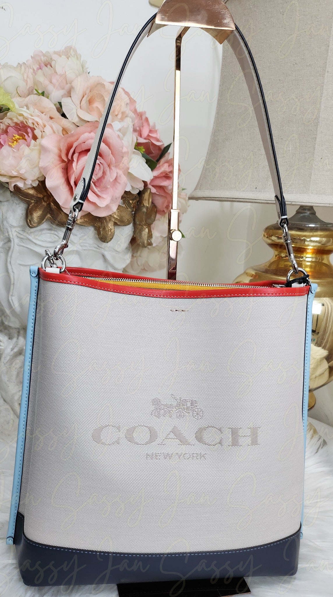 New COACH Signature White Yellow Floral Medium Tote Crossbody Bag Handbag |  eBay