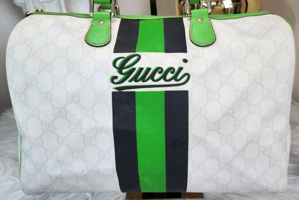 PRELOVED Gucci White with Green Stripes Boston Bag