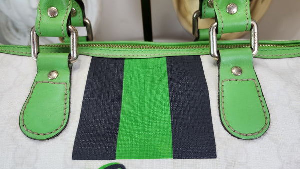 PRELOVED Gucci White with Green Stripes Boston Bag