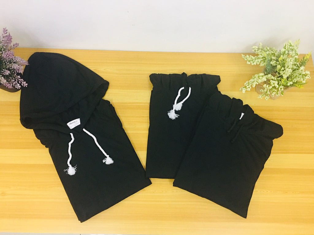 Jersey Cotton Plain Hoodie Jacket Black