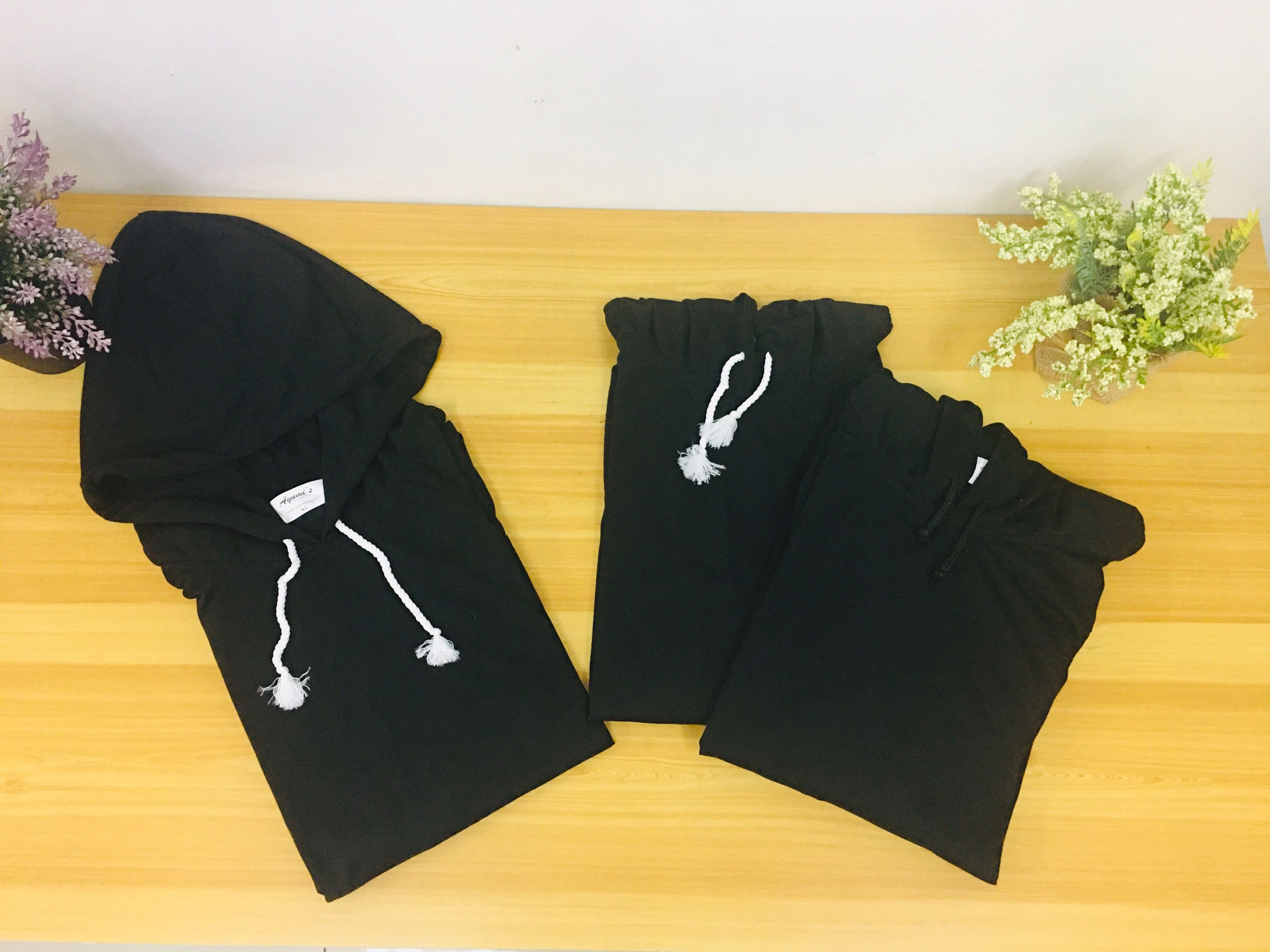 Jersey Cotton Plain Hoodie Jacket Black