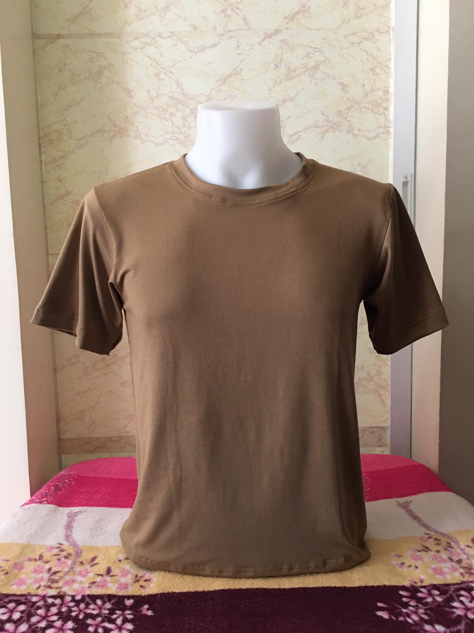 Plain T-Shirt Cotton Spandex Khaki