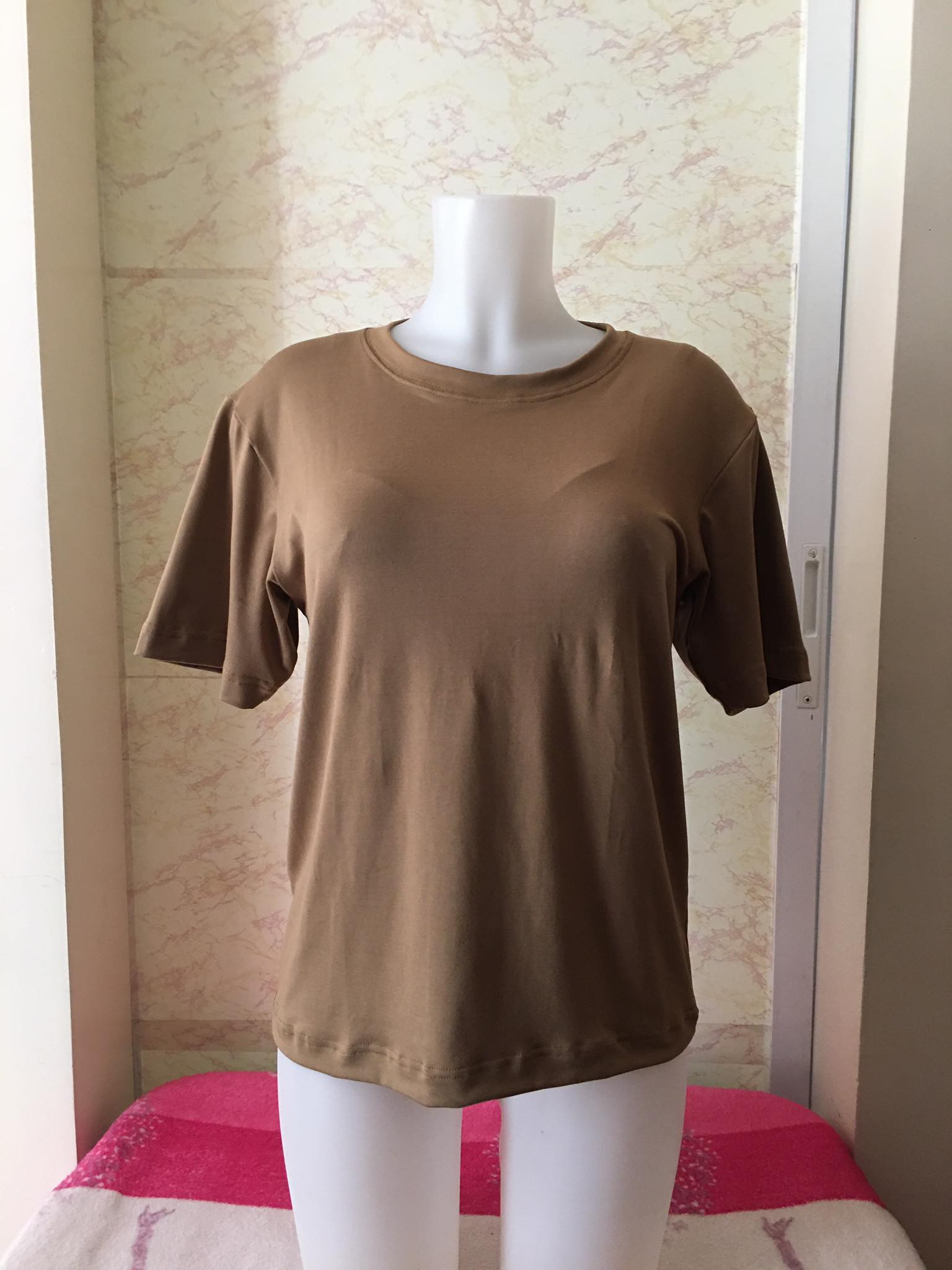 Plain T-Shirt Cotton Spandex Khaki