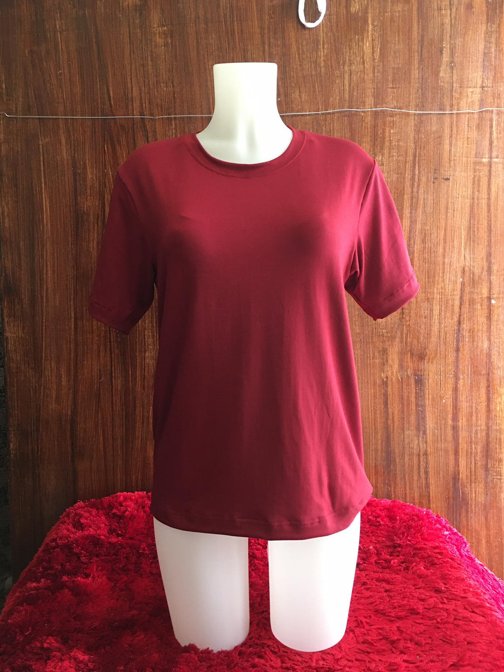 Plain T-Shirt Cotton Spandex Maroon
