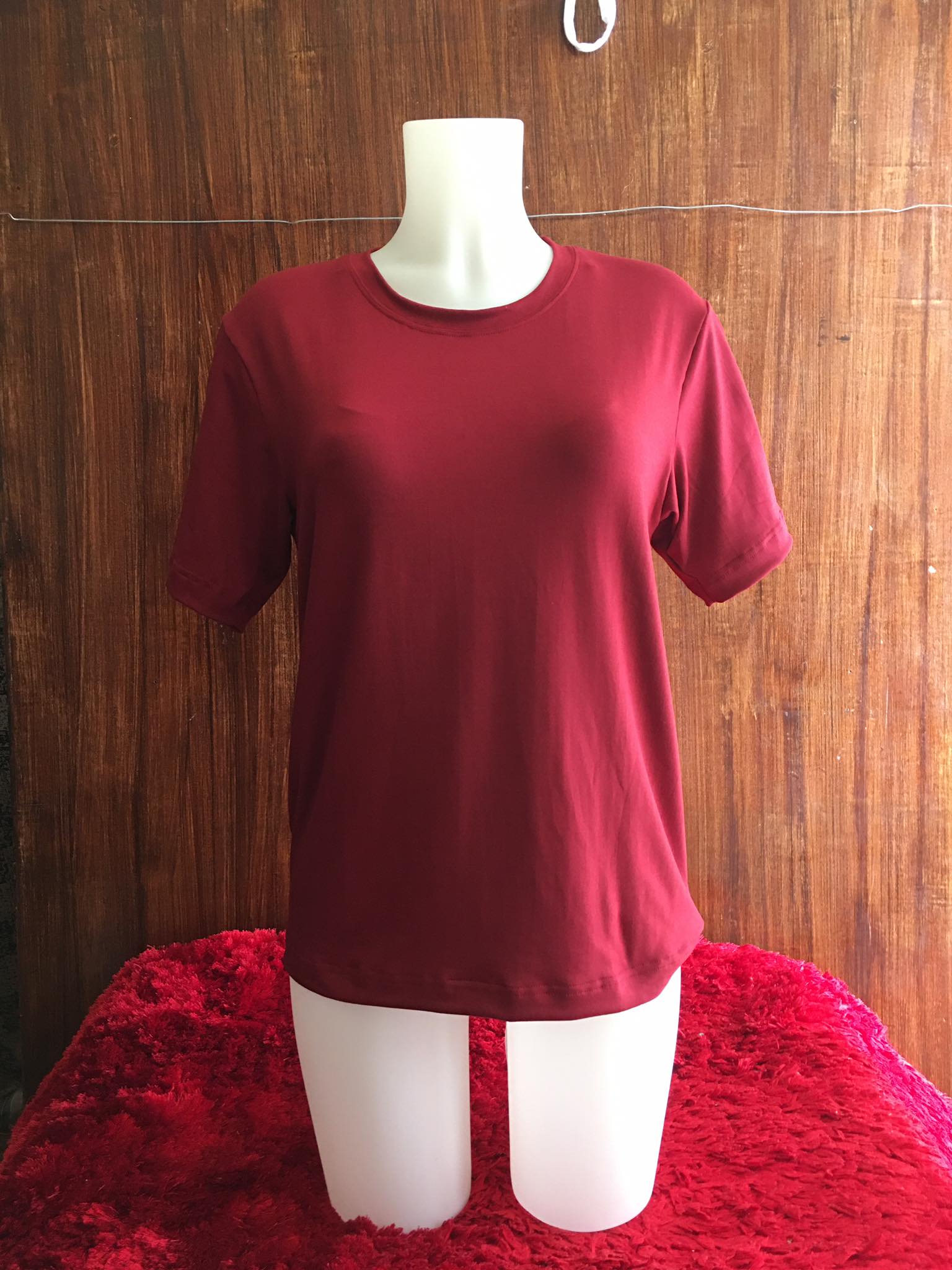 Plain T-Shirt Cotton Spandex Maroon