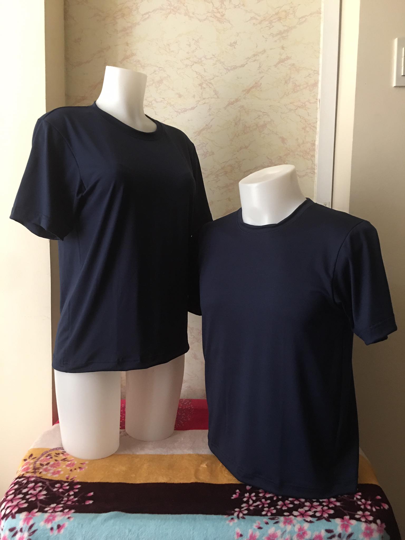 Plain T-Shirt Cotton Spandex Navy Blue