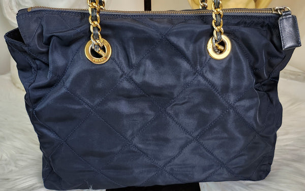 PRELOVED Prada Navy Blue Nylon Quilted Chain Tote Bag