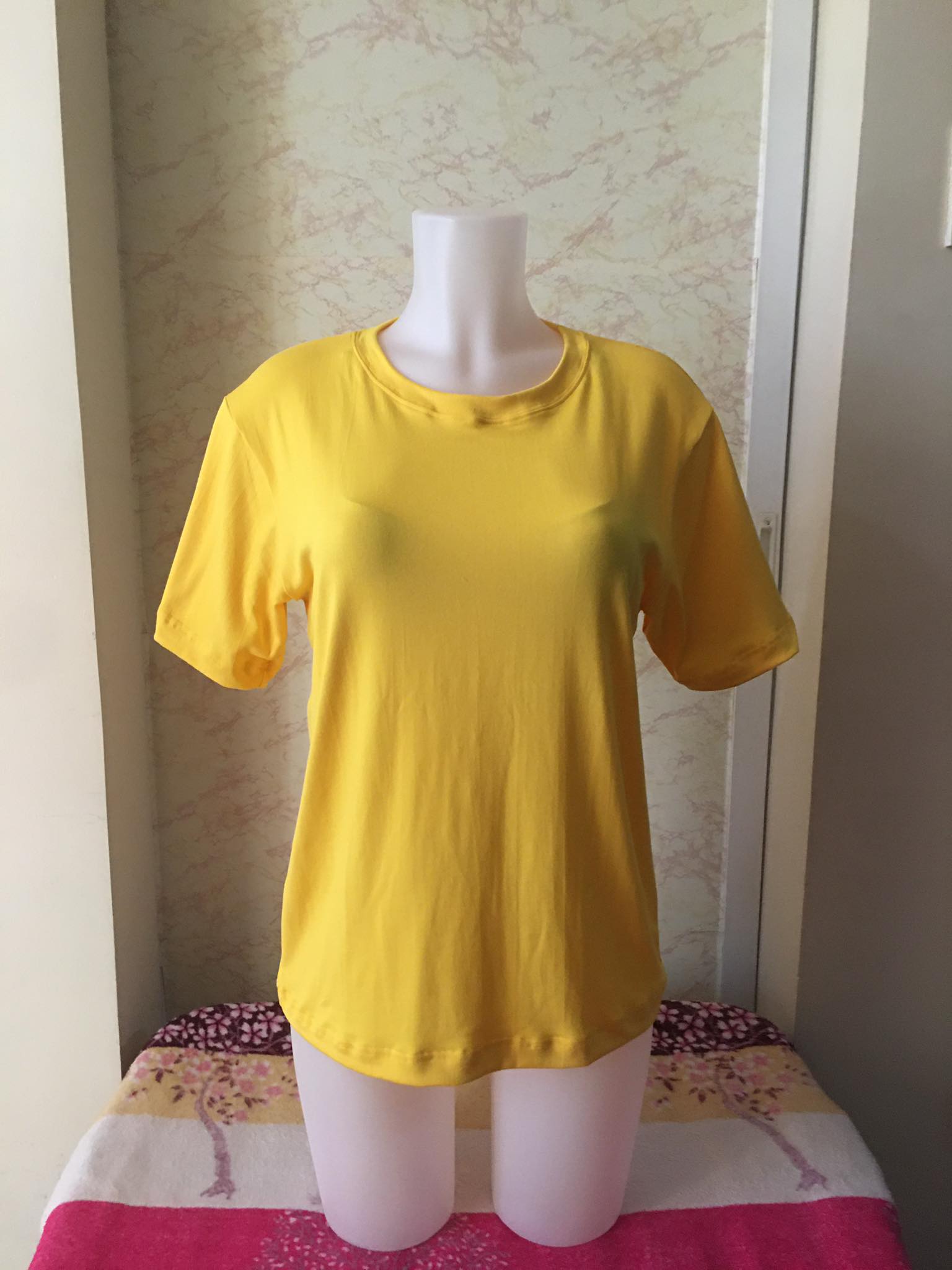 Plain T-Shirt Cotton Spandex Yellow